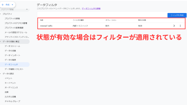 ga4リアルタイムレポートフィルタの有効を確認