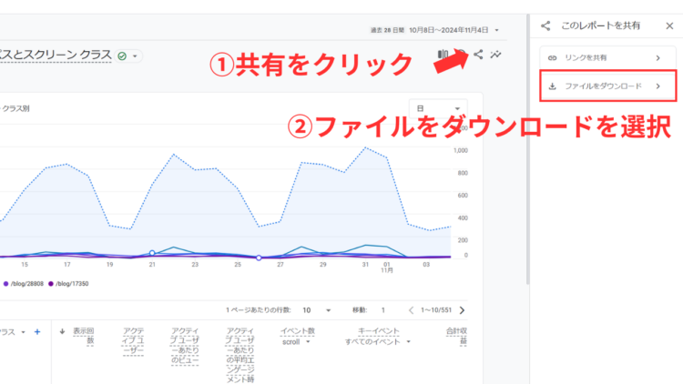 ga4スクロール率ファイルダウンロード