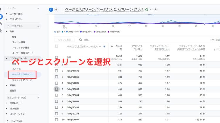 ga4スクロール率ページとスクリーンを選択