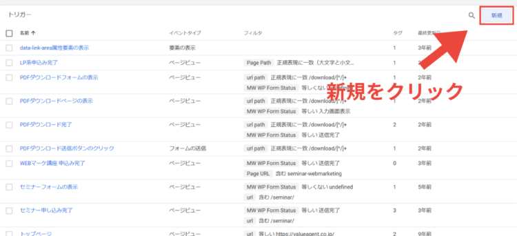 gtm新規をクリック