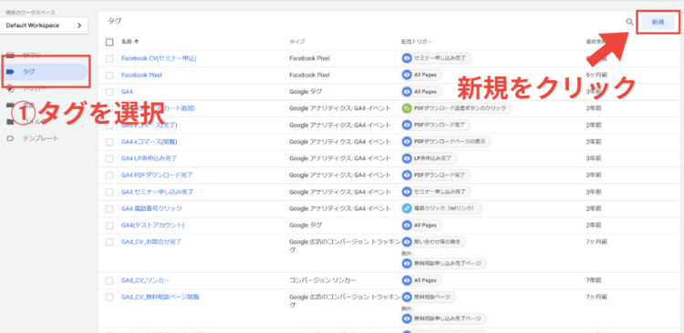 GTMタグを作成