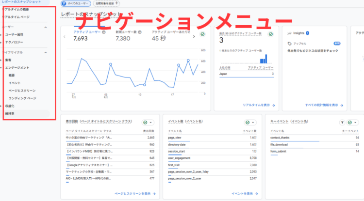 GA4ナビゲーションメニュー