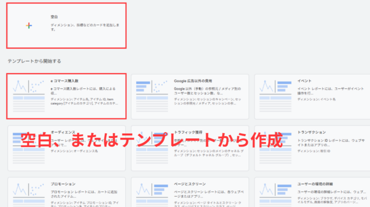 GA4空白、またはテンプレートから作成