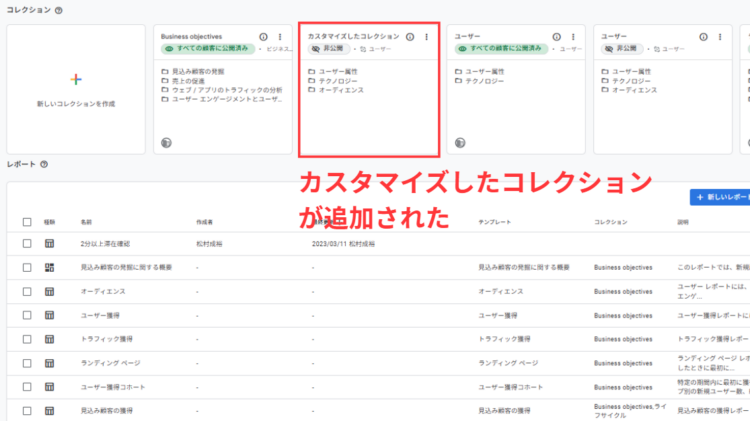 GA4カスタマイズしたコレクションが追加された